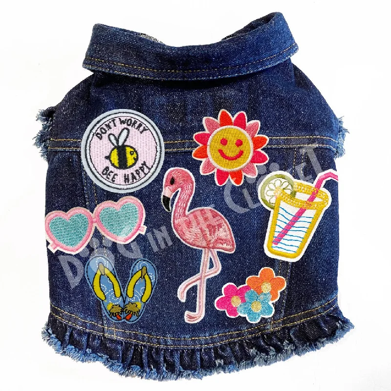 Bee Happy Denim Dog Jacket with Ruffles