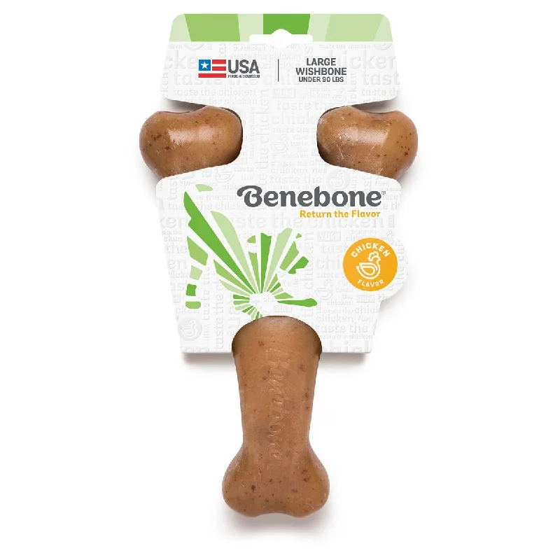 Benebone Rotisserie Chicken Flavor Wishbone Tough Dog Chew Toy Large