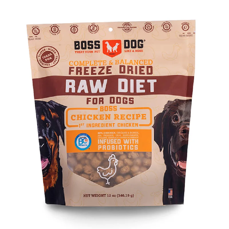 'BUNDLE DEAL w FREE Wipes': Boss Dog Chicken Grain-Free Freeze-Dried Raw Dog Food 12oz