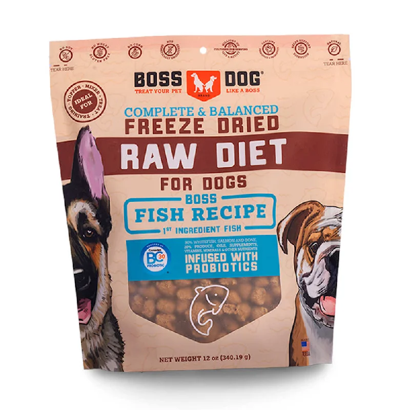 'BUNDLE DEAL w FREE Wipes': Boss Dog Fish Grain-Free Freeze-Dried Raw Dog Food 12oz