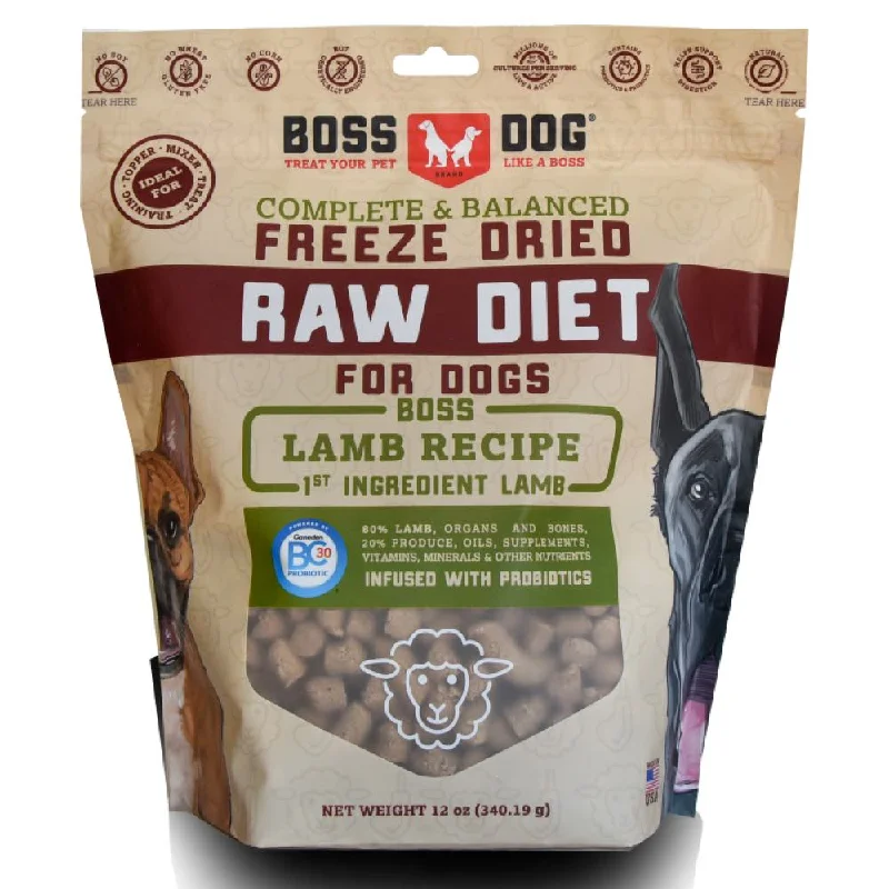 'BUNDLE DEAL w FREE Wipes': Boss Dog Lamb Grain-Free Freeze-Dried Raw Dog Food 12oz