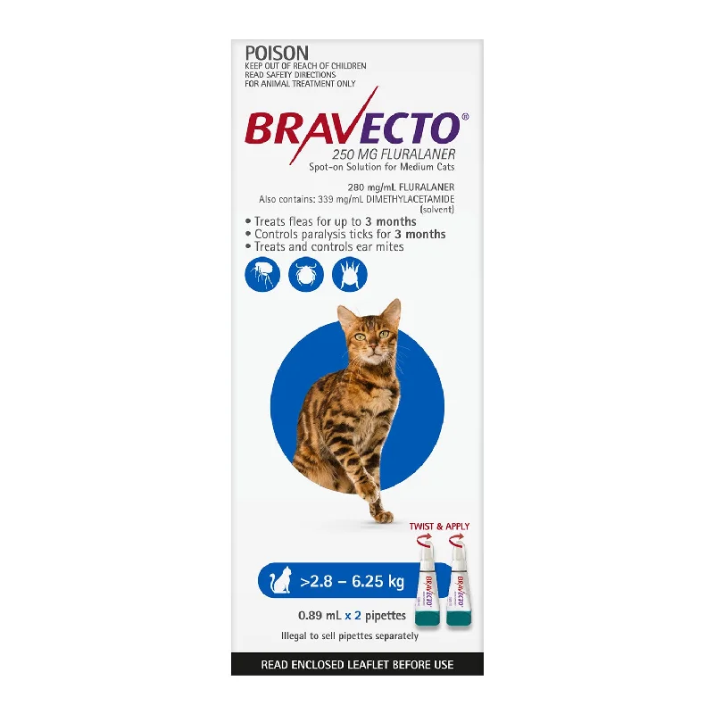 Bravecto Flea & Tick Treatment for Cats 2.8-6.25kg Blue Spot On 2 Pack