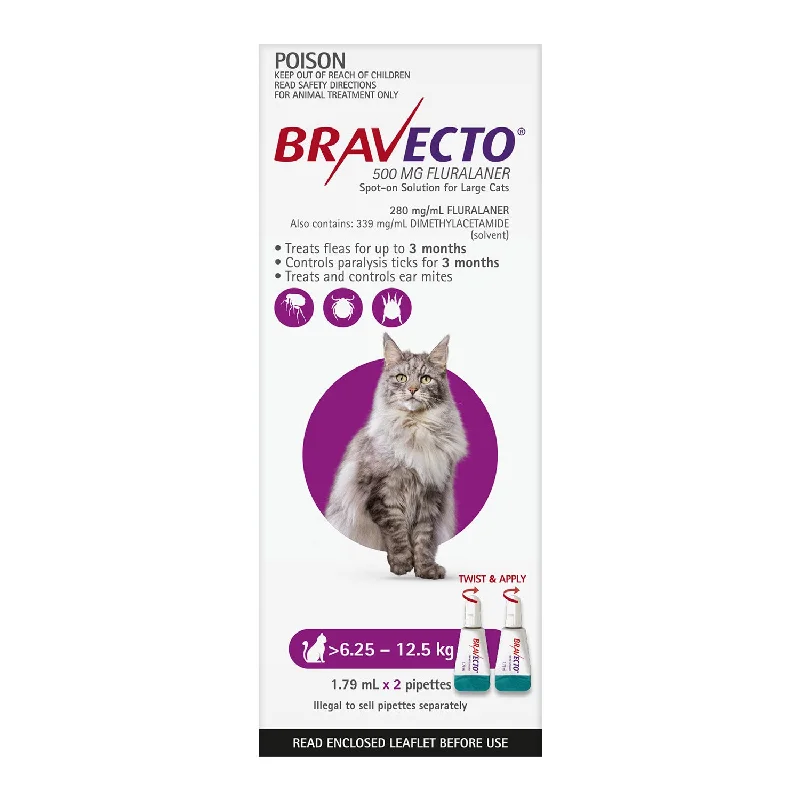 Bravecto Flea & Tick Treatment for Cats 6.25-12.5kg Purple Spot On 2 Pack