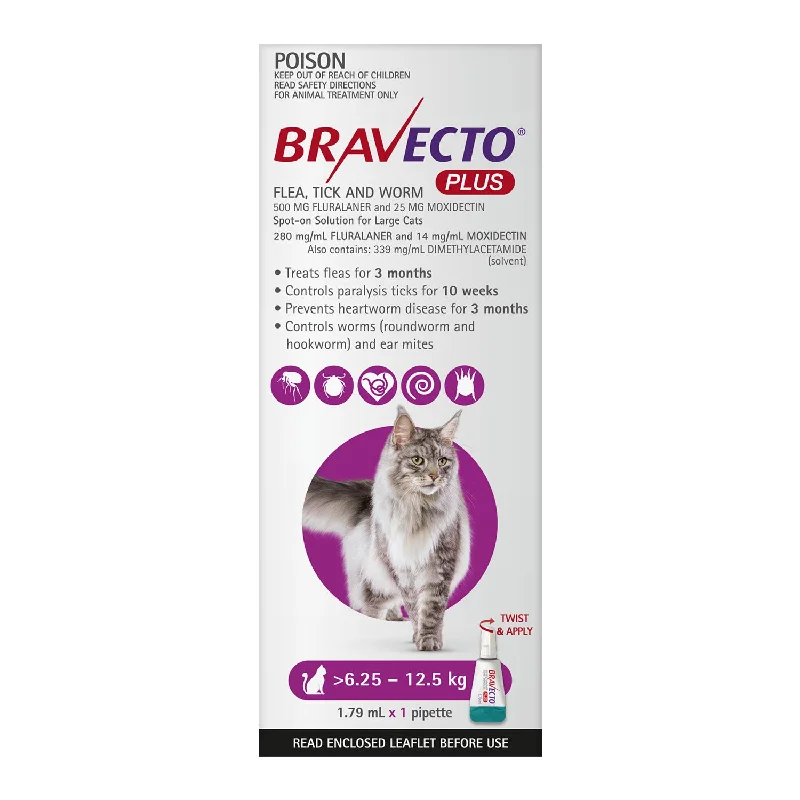 Bravecto Plus Treatment for Cats 6.25-12.5kg Purple Spot On