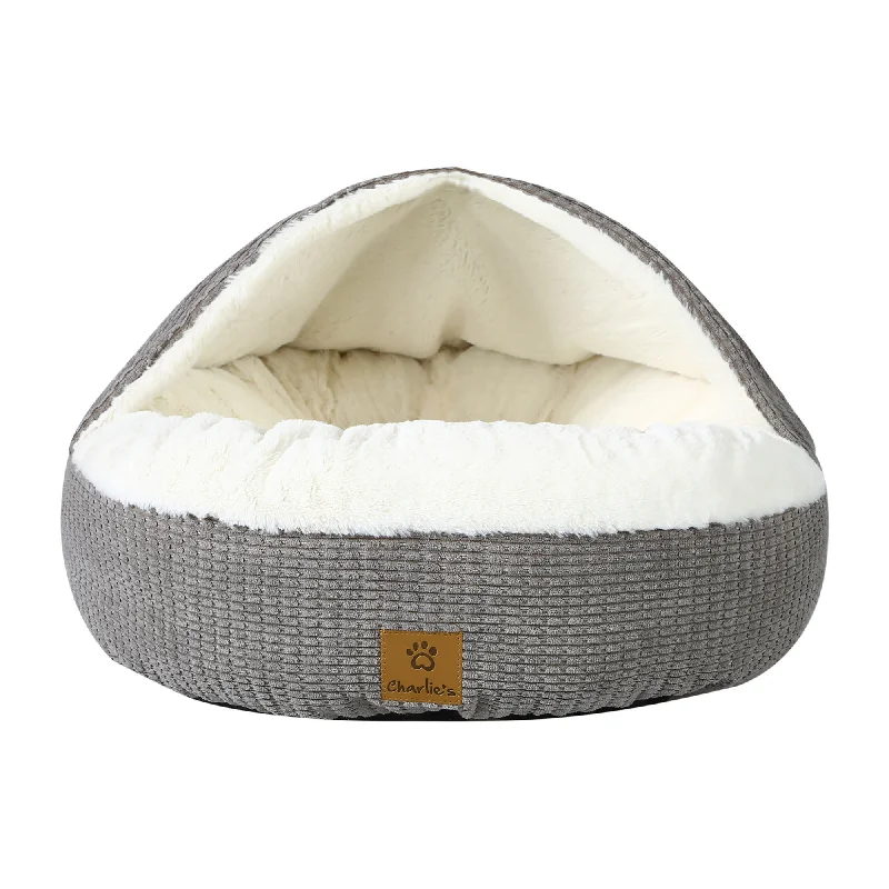 Charlie's Snookie Hooded Calming Dog Bed Small Grey