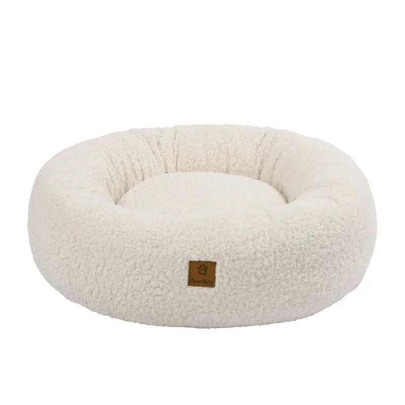 Charlie's Teddy Fleece Round Calming Dog Bed Large Cream