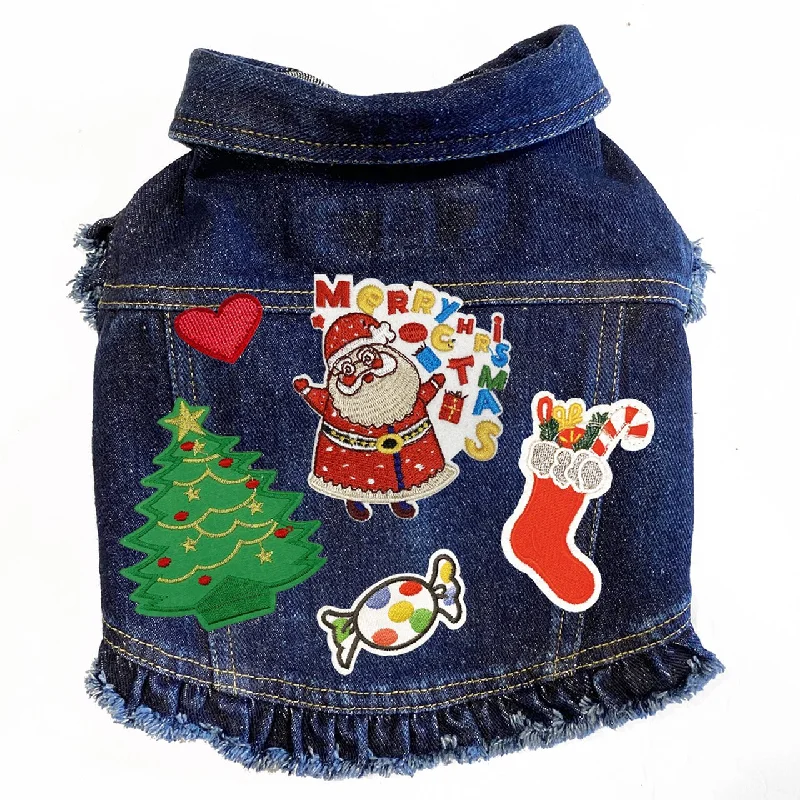 Christmas Denim Ruffle Jacket with Santa