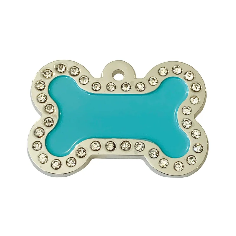 Crystal Bone ID Tag - Teal & Silver