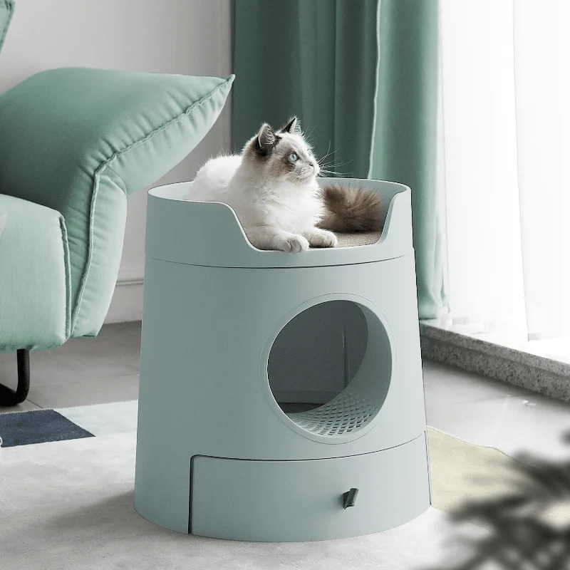 Mayitwill Cat Castle Semi Closed Litter Box with Scoop, Green