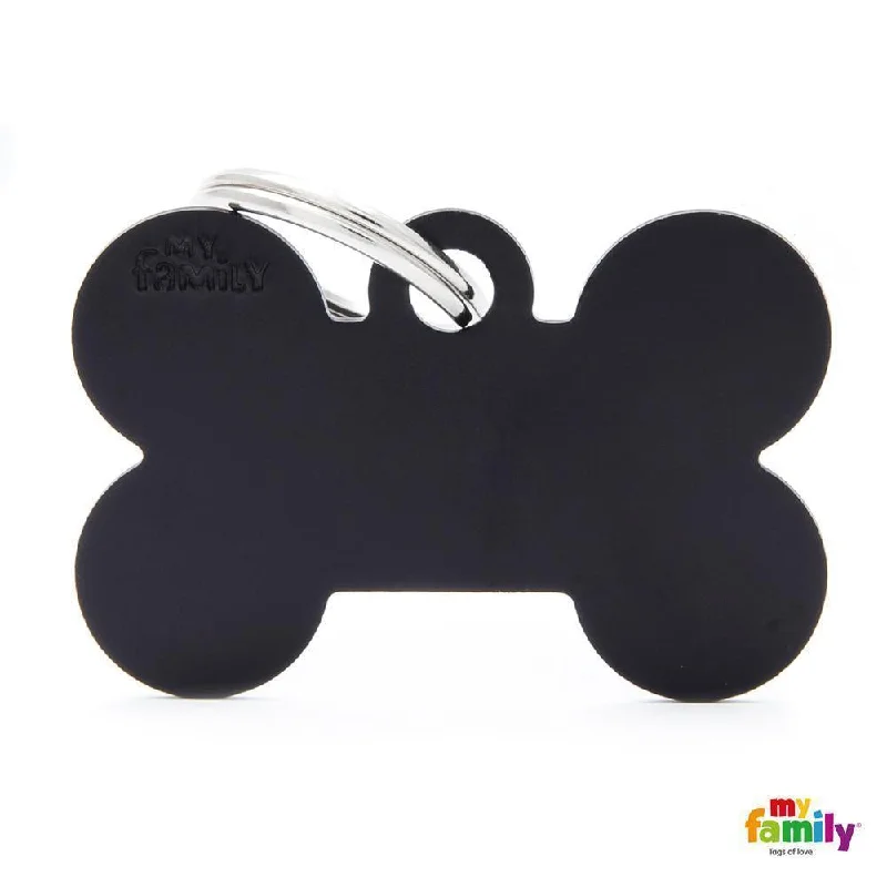 My Family Basic Bone Large Black Dog Tag with Free Engraving=^._.^=