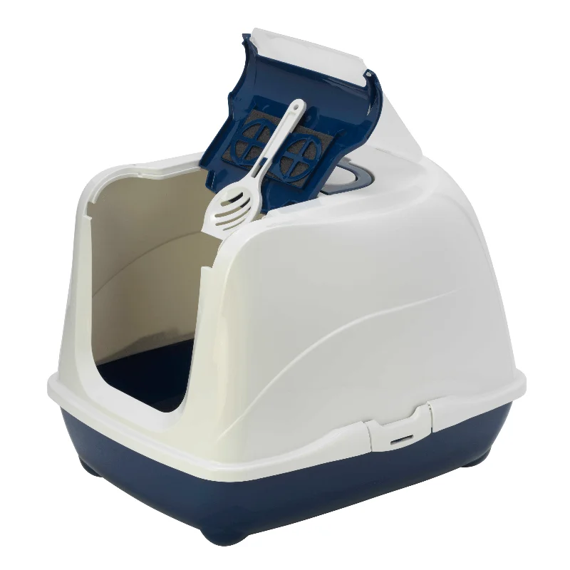 Moderna Flip Cat Enclosed Cat Litter Box, Blueberry