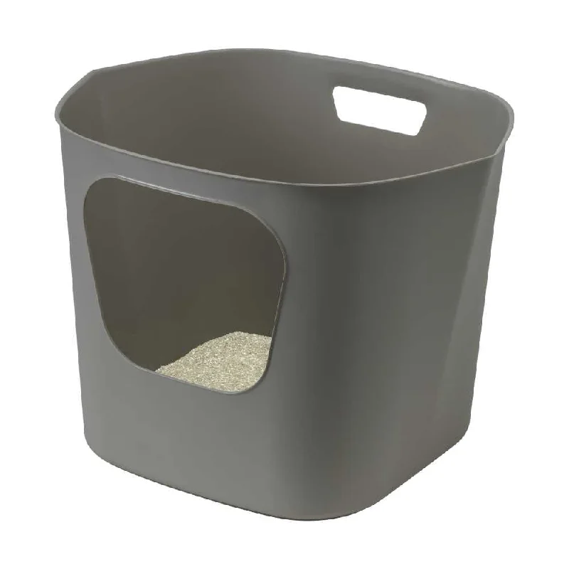 Moderna Lotus Easy to Pour Cat Litter Box, Warm Grey