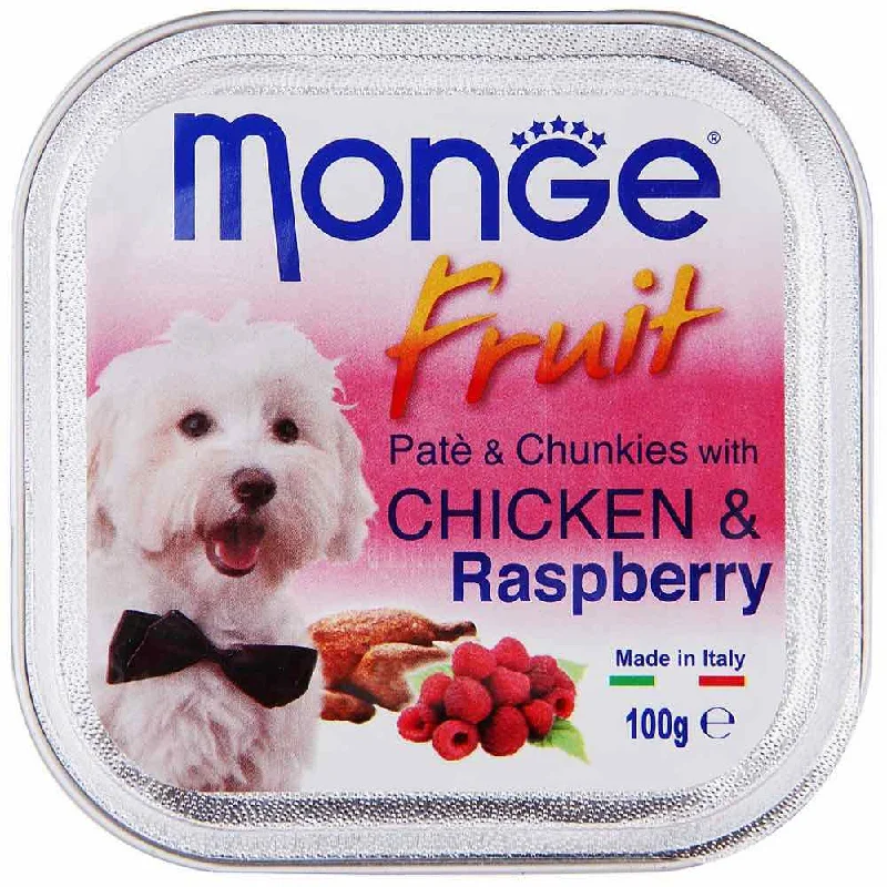 Monge Fruit Chicken & Raspberry Pate with Chunkies Tray Dog Food 100g