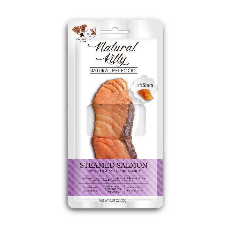 6 FOR $18: Natural Kitty Original Steamed Salmon Grain Free Cat & Dog Treat 25g