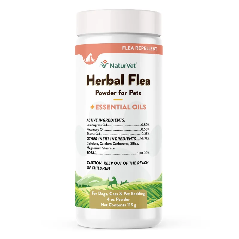 NaturVet Herbal Flea Powder with Essential Oils for Dogs and Cats 4oz