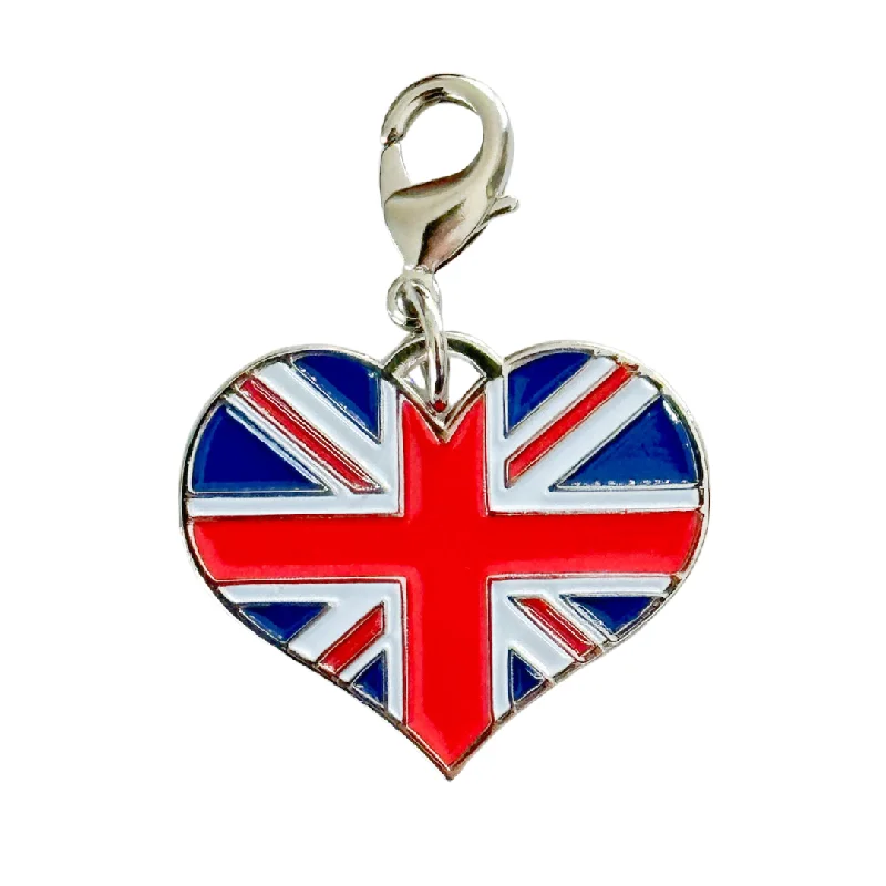 Union Jack Heart ID Tag - Silver