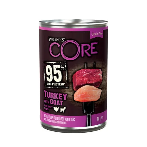 Wellness Core Wet Dog Food Can with 95% Turkey and Goat with Sweet Potato 6 x 400g