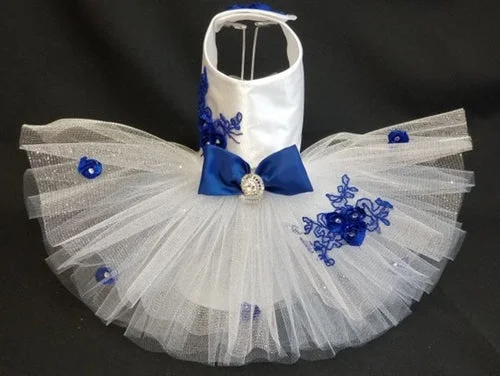 White and Navy Wedding Harness Dress