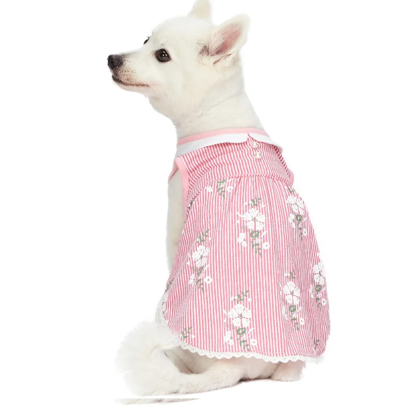 Wonderland Floral Dog Dress in Pink Stripe