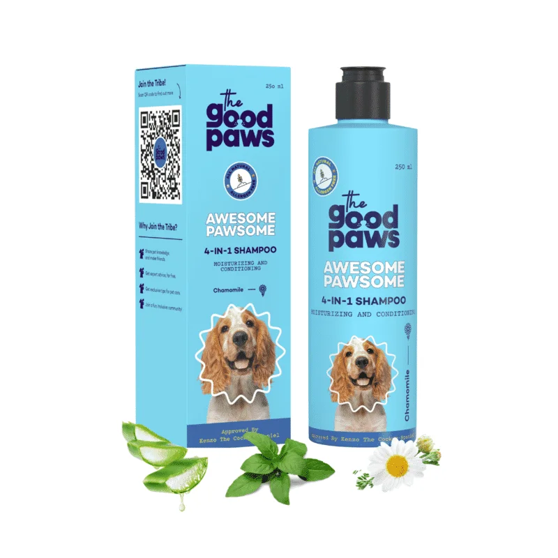 The Good Paws Awesome Pawsome 4-in-1 Dog Shampoo: Moisturizing, Deodorizing with Olive & Wheatgerm Oil - Chamomile 250ml