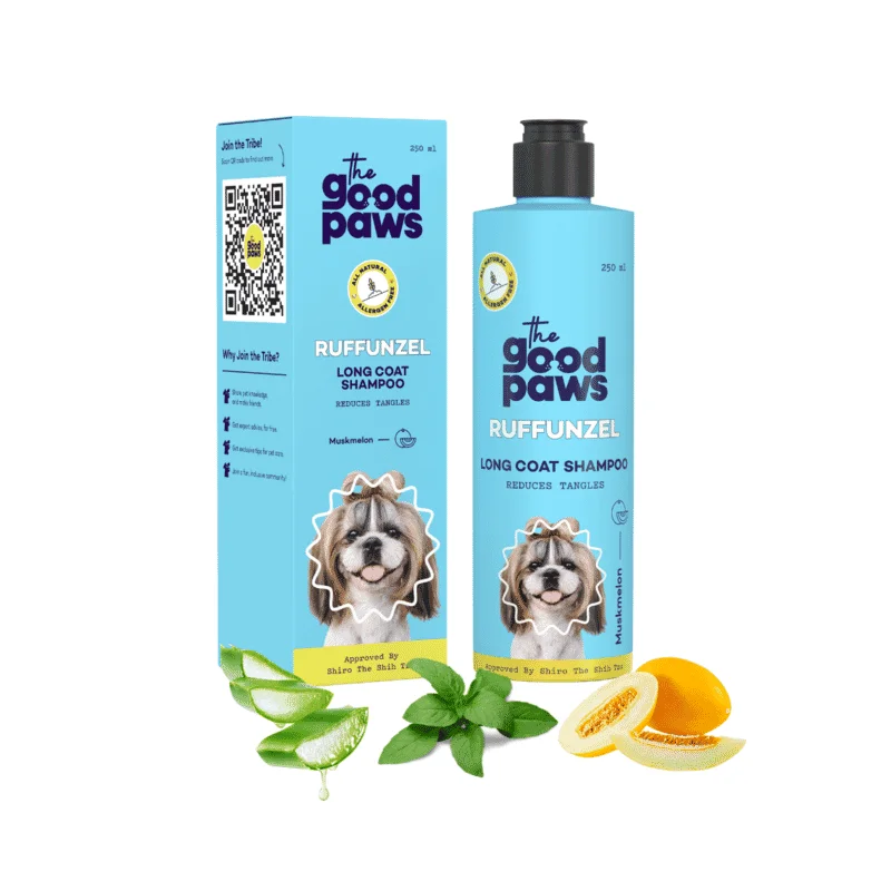 The Good Paws Ruffunzel Long Coat Detangle & Shine Dog Shampoo with Green Tea & Aloe - Muskmelon 250ml