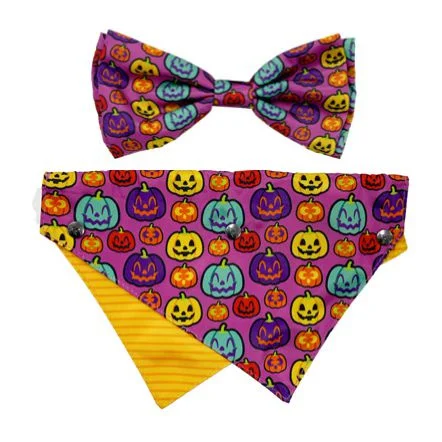 FuzzYard Halloween Bandana and Bow Tie Set Oh My Ghourd! For Medium to Large Size Dogs