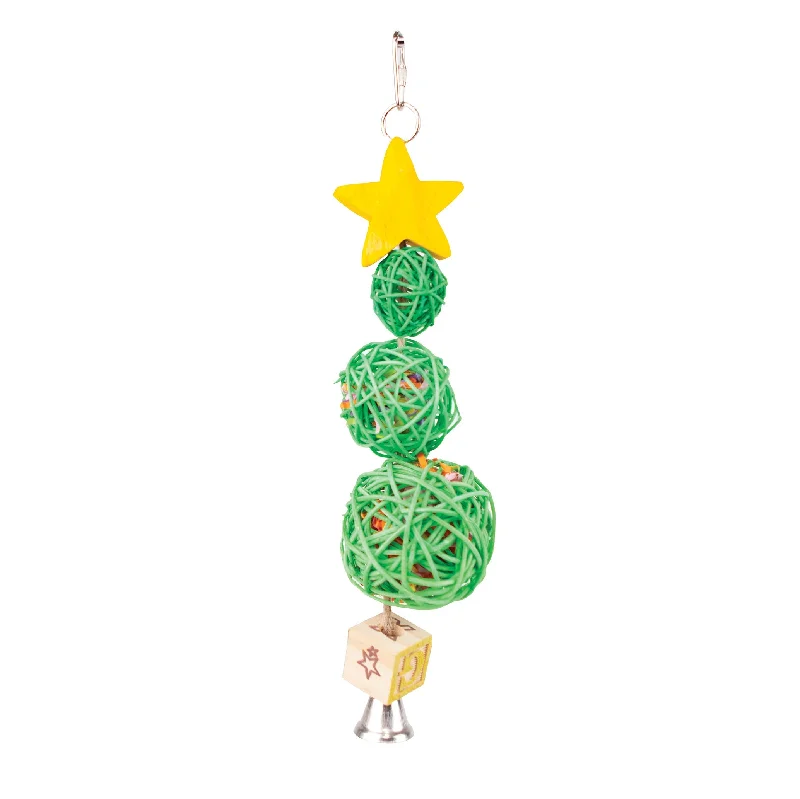 Kazoo Christmas Wicker Balls with Star and Bells Bird Toy